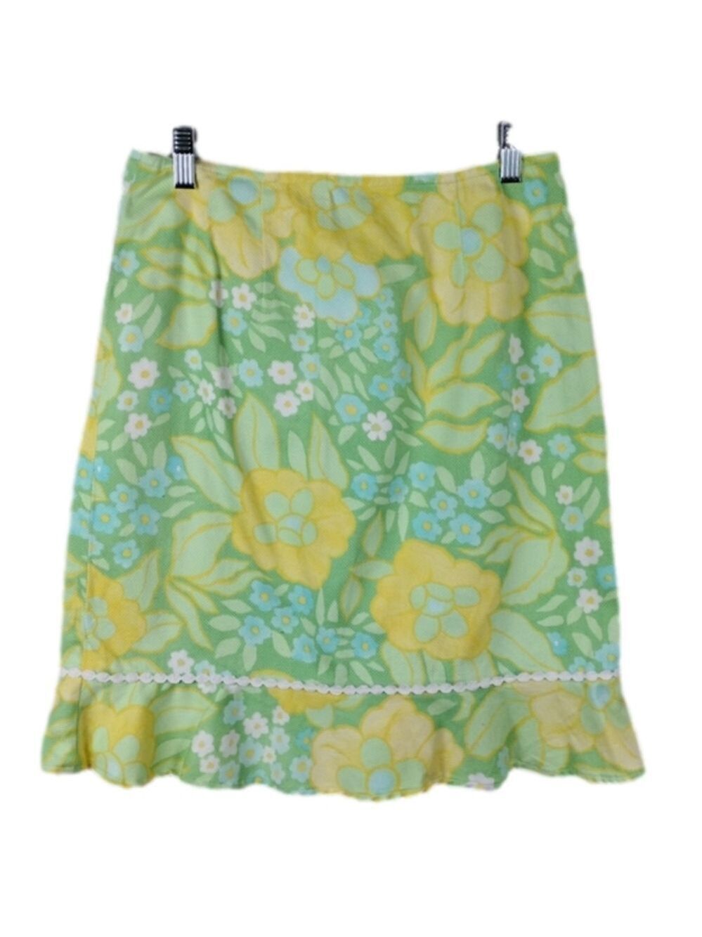 Telluride Clothing Co Retro Green Multicolored Floral Side Zip Above Knee Skirt